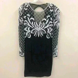 VTG 80’s Laurence Kazar New York Black/White Silk Women’s S Beaded Dress
